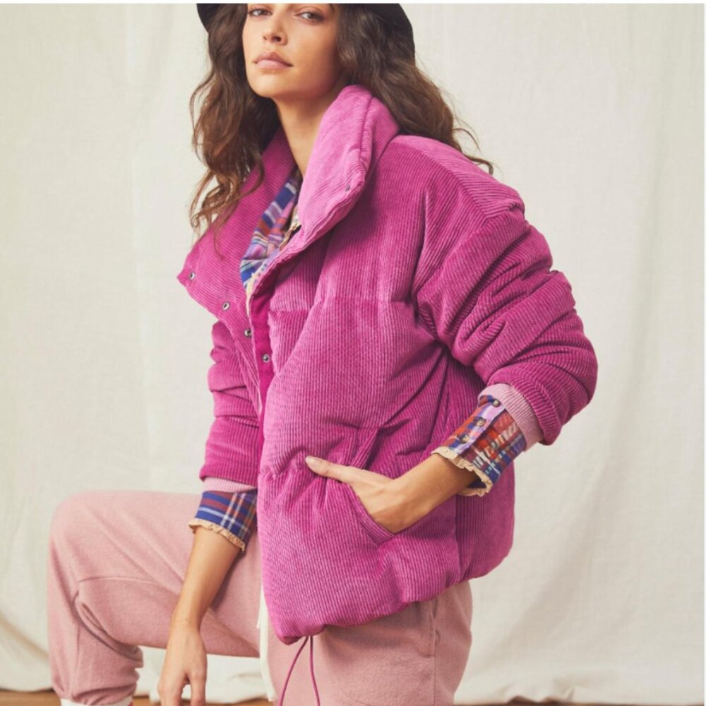 Free People Cord Weekender Puffer Jacket - Pink Size Small